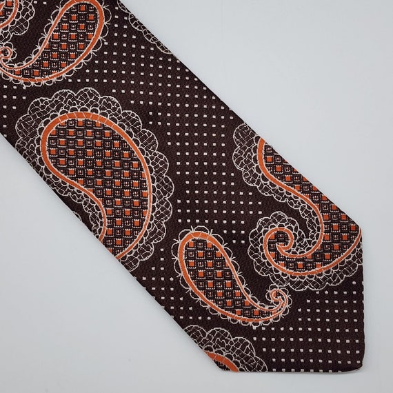 1960s 70s Master Necktie Paisley Polka Dot Brown … - image 1