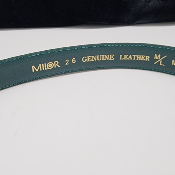 1980s Milor Green Suede Leather Belt Gold Tone Bu… - image 3