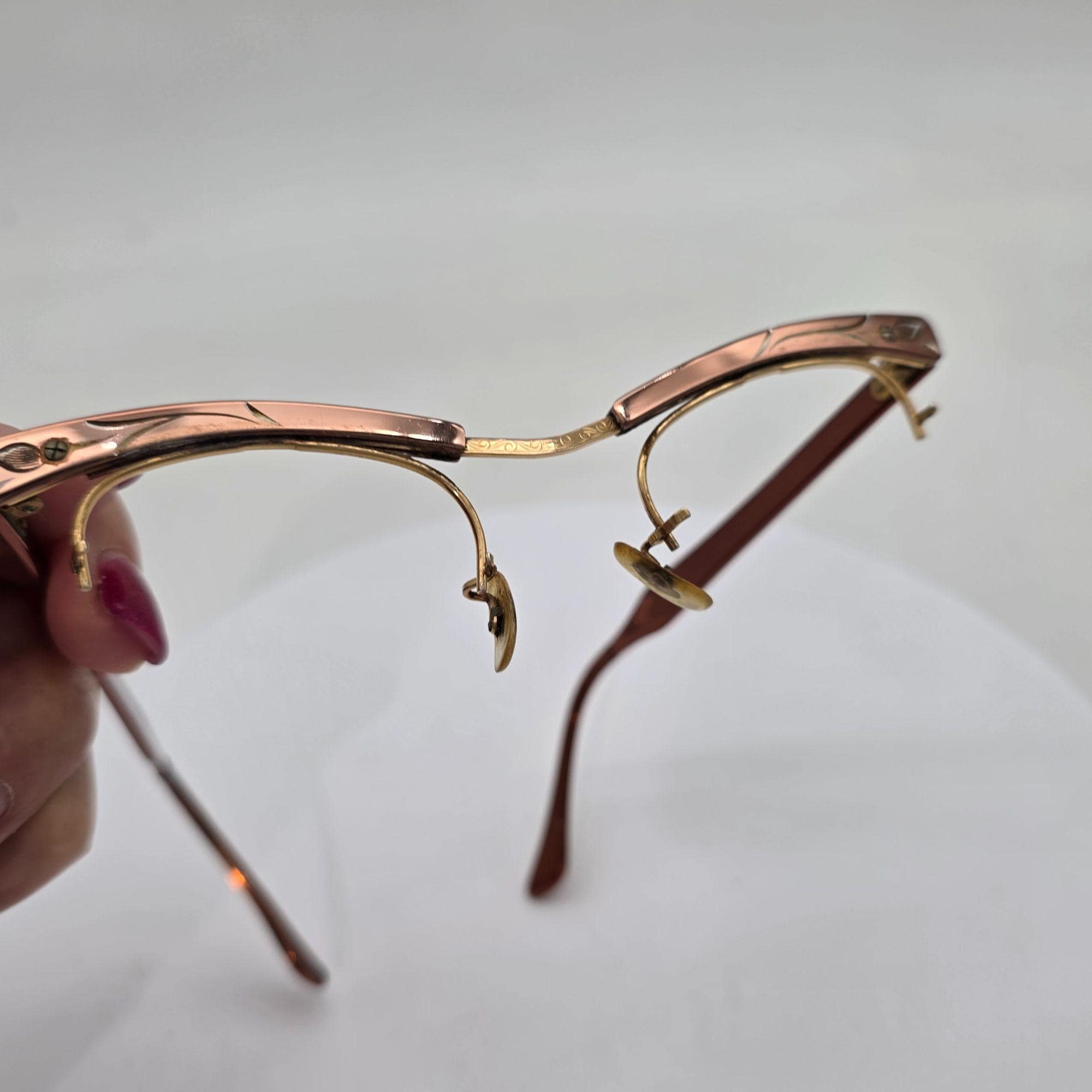 Bausch & Lomb Vintage Rimless Eyeglass Frames Rose Gold Brown Metal 5" Wide