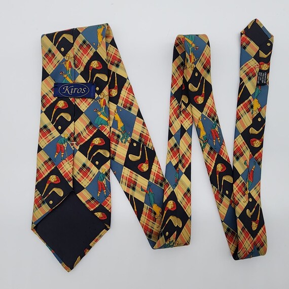 Kiros Gold Necktie Tartan 1930s Design Sil Blue R… - image 4
