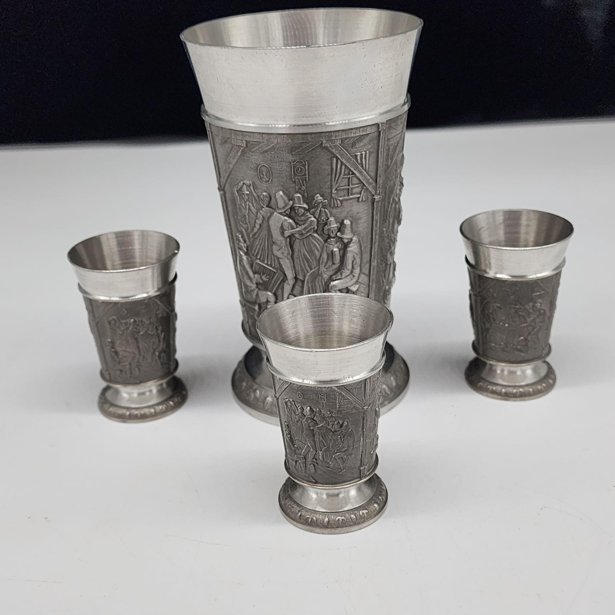 Vintage Rein Zinn BMF Pewter Cup & Shot Glasses With Engraved
