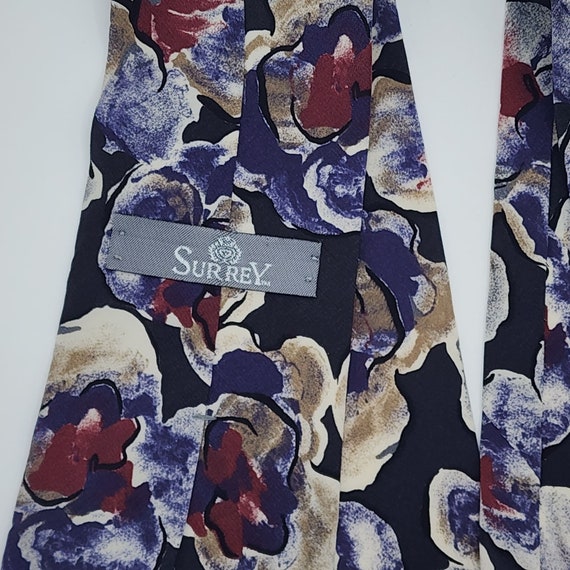 Floral Necktie Tie Surrey Blue Maroon Silk 55"L 4… - image 5