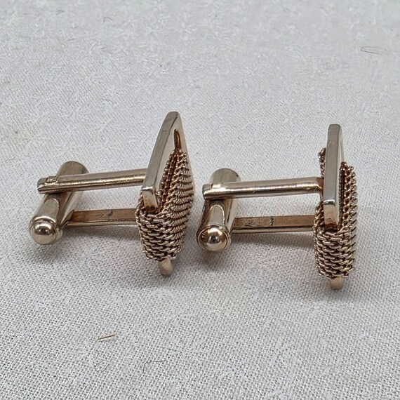 Vintage Gold-Tone Mesh Rectangular Cufflinks For … - image 7