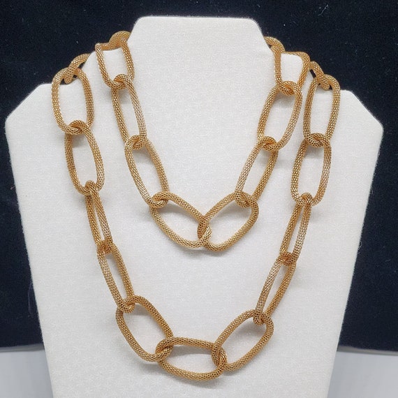 1980's Gold-tone Mesh Chain Link Statement Neckla… - image 1