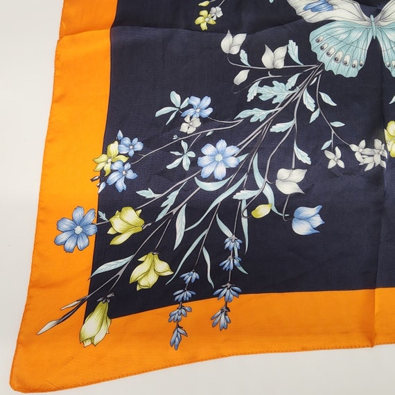 Butterfly Scarf With Orange Border and Flowers Sq… - image 5