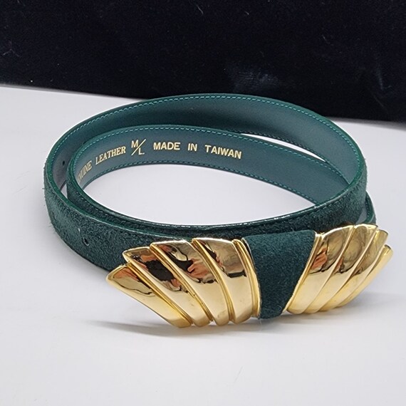1980s Milor Green Suede Leather Belt Gold Tone Bu… - image 1