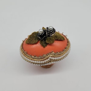 Decorative Egg Shaped Faux Pearl & Velvet Jewelry Trinket Box Box Floral 2.5&quot;