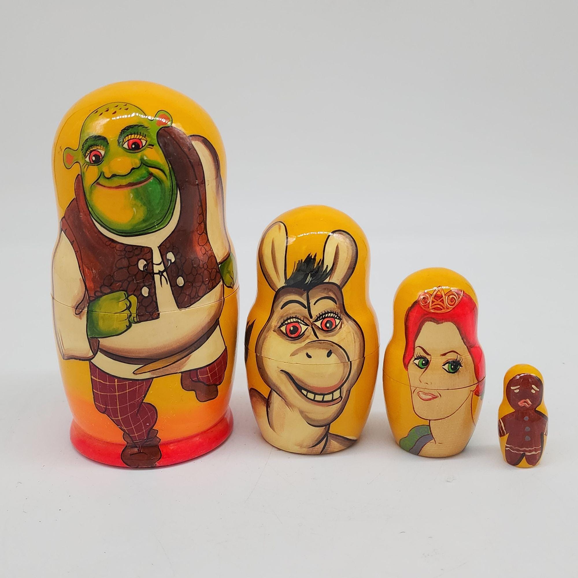 Shrek 4er Holzpuppen Set mit Esel Fiona \u0026 Gingy - Etsy Schweiz, image size:2000x2000