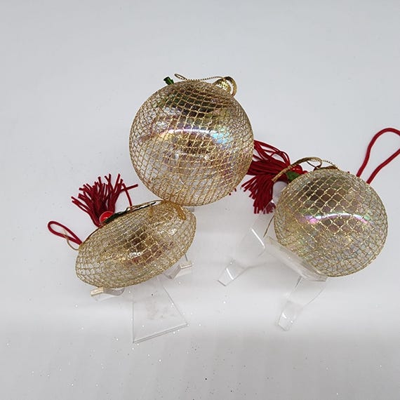 ヴィンテージクリスマスオーナメント ゴールドメッシュガラスハート