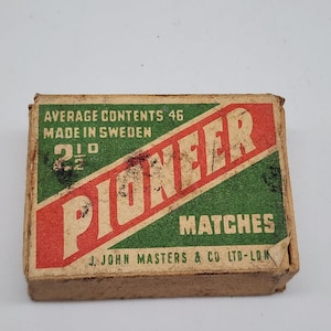 Vintage Pioneer Matches Box Sweden J. John Masters & Co. Ltd London Collectible