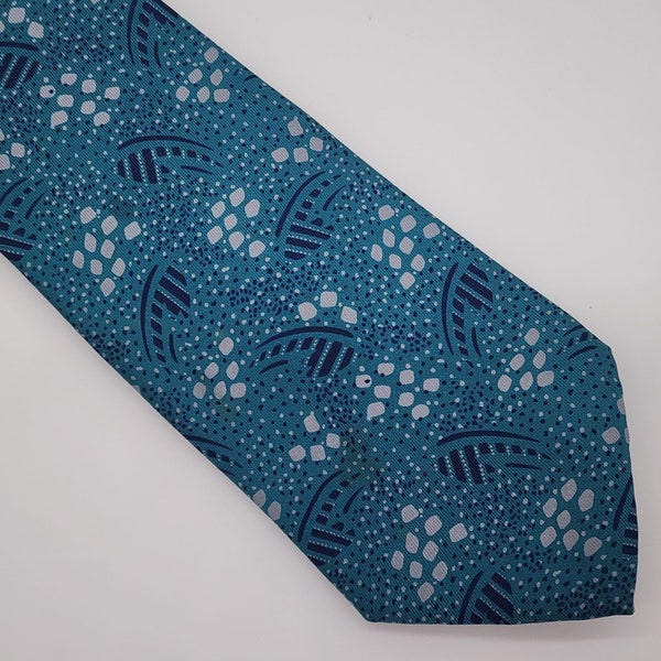 Don Loper Beverly Hills Necktie Geometric Blue Teal Silk 55.5" Long 3.5" Wide