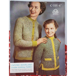 Knitting Pattern Mom and Daughter Sweaters UK Vintage P&B #C335