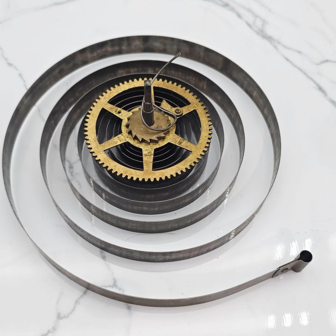 Antique Clock Main Spring With Brass Gear Vintage Mechanical Movement ...