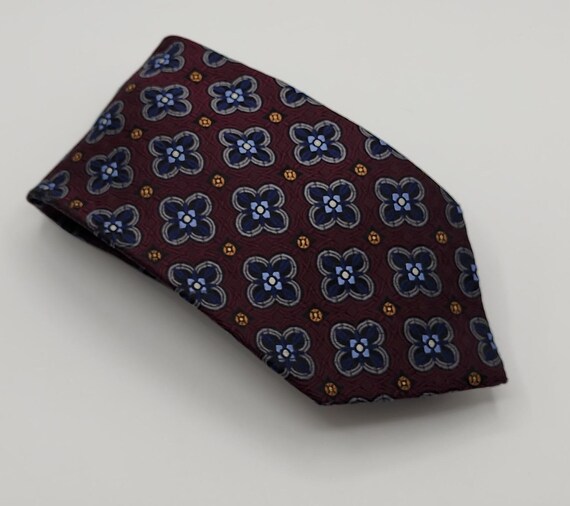 J. Z. Richards Necktie Tie Floral Maroon Blue Sil… - image 1