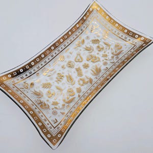 Georges Briard Gold Floral Glass Tray Decorative Rectangular 12"x7"