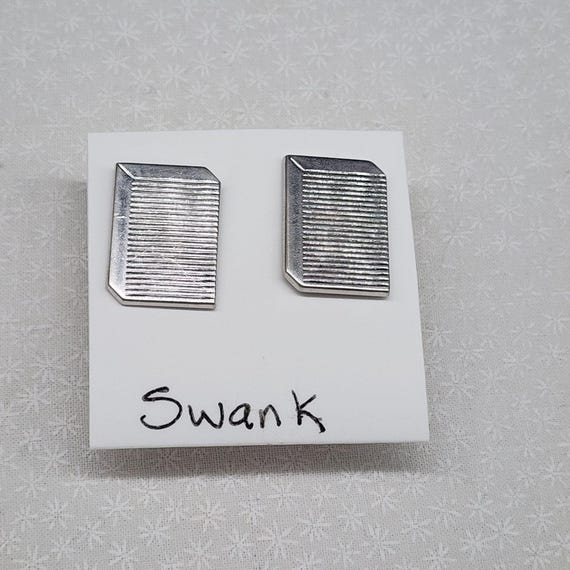Vintage Swank Rectangular Silver-Tone Ribbed Cuff… - image 1