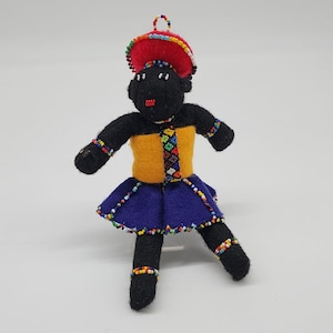 Hand Crafted African Felt Doll With Baby on Back Beaded 7.5&quot;