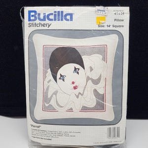 Bucilla Stitchery Pillow Kit Pierrot 14" Square Embroidery Set #49651 1980s
