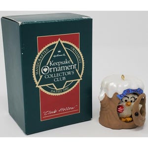 Enfeite de lembrança Hallmark Coruja em Log Collector&#39;s Club Natal 1990 VTG