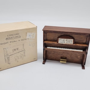 Vintage Concord Miniatures Wooden Upright Piano 1:1 Scale Doll House Furniture