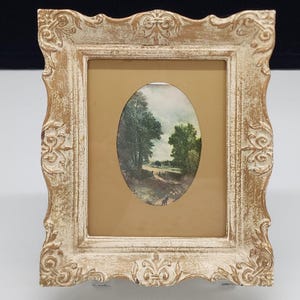 Vintage Hard Plastic Ornate Picture Frame With Reverse Painted Glass 3.5x4.5