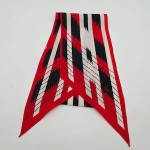 Geometric Red Black White Print Scarf By Vera Long Rectangular Silk Scarf