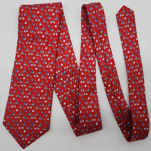 Blue Cherries on Red Background Necktie Silk 56&quot; Long 3.75&quot; Wide by Claybrooke
