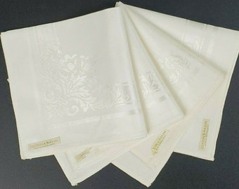 Damask Napkins Set 4 Unused Cotton & Rayon Made in Japan VTG