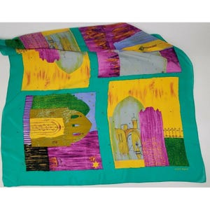 VTG Silk Scarf Hand Painted Middle Eastern Design 34&quot; Square by Ellen Tracy