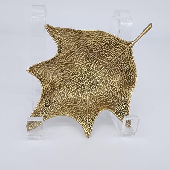 Solid Brass Leaf Trinket Ring Dish Maple Leaf Vin… - image 1