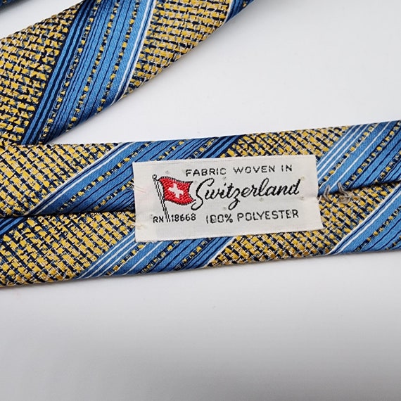 1960's 70's Necktie Stripe Blue Yellow Switzerlan… - image 5