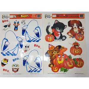 Halloween Window Decorations Kitten Dog Bear Ghosts Pumpkins New Vintage