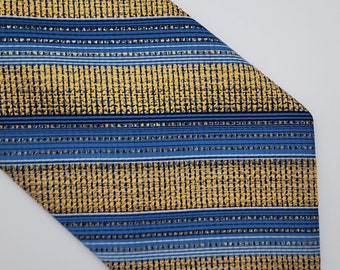 Cravate années 60 70 rayures bleu jaune suisse 4" W 54" L VTG rétro