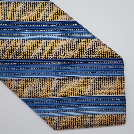 1960's 70's Necktie Stripe Blue Yellow Switzerlan… - image 1