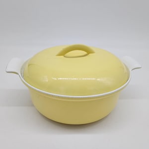 Vintage Descoware Yellow Enamel Cast Iron Dutch Oven 2 QT Belgium