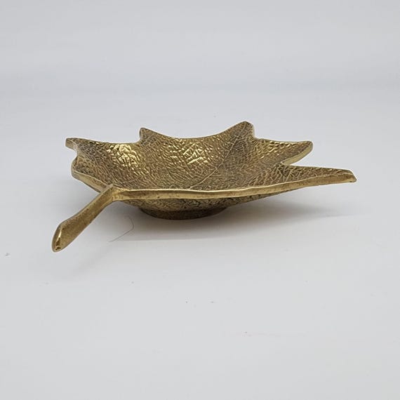 Solid Brass Leaf Trinket Ring Dish Maple Leaf Vin… - image 5