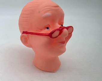 Old Woman Doll Head Wearing Glasses Hair in a Bun 2.5" Wide Craft Supplies