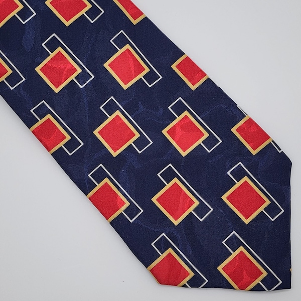 Serica For Rochester Necktie Silk Geometric Blue Red 62" Long 4" Wide Italy