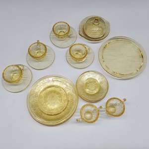 Antique Childs Glass Tea Set by Mosser Jennifer Set #1-4 Gold Krystal Miniatures