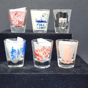Vintage Shot Glass Lot of Fun Novelty Full Shot Little Shot Big Shot Pig Lot 6