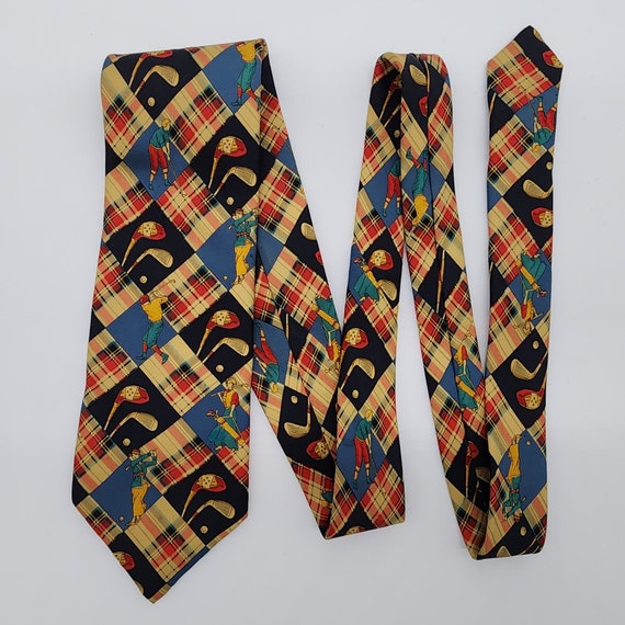 Kiros Gold Necktie Tartan 1930s Design Sil Blue R… - image 3