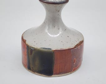 Vintage Handmade Ceramic Bud Vase With Speckled Finish & Color Block Design 3"