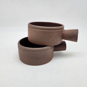 Crate & Barrel Brown Terracotta  Ceramic Soup Bowls With Handles Set of 2