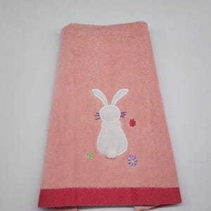 Blossoms & Blooms Pink Bunny Embroidered Hand Towel With Flowers 100% Cotton
