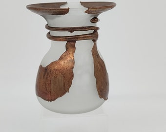 Anca Podaru Ama Romanian Copper Overlay Art Glass Nouveau Vessel Vase VTG