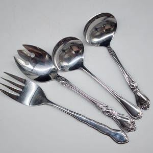 Vintage Stainless Steel Serving Utensils Rogers Summer Rose Spoons and Forks