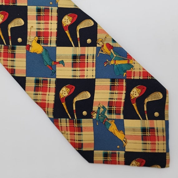 Kiros Gold Necktie Tartan 1930s Design Sil Blue R… - image 1