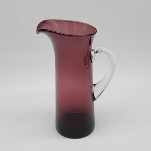 MCM Swedish Glass Cocktail Pitcher Amethyst and Clear Handle 10.25&quot; Tall