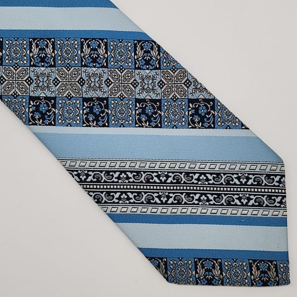 Don Loper Necktie Stripe Geometric Blue Light Blue 4" W 54" L VTG Retro
