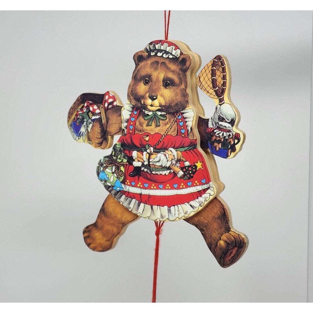 Wooden Teddy Bear Pull String Christmas Ornament 5.75 VTG Etsy